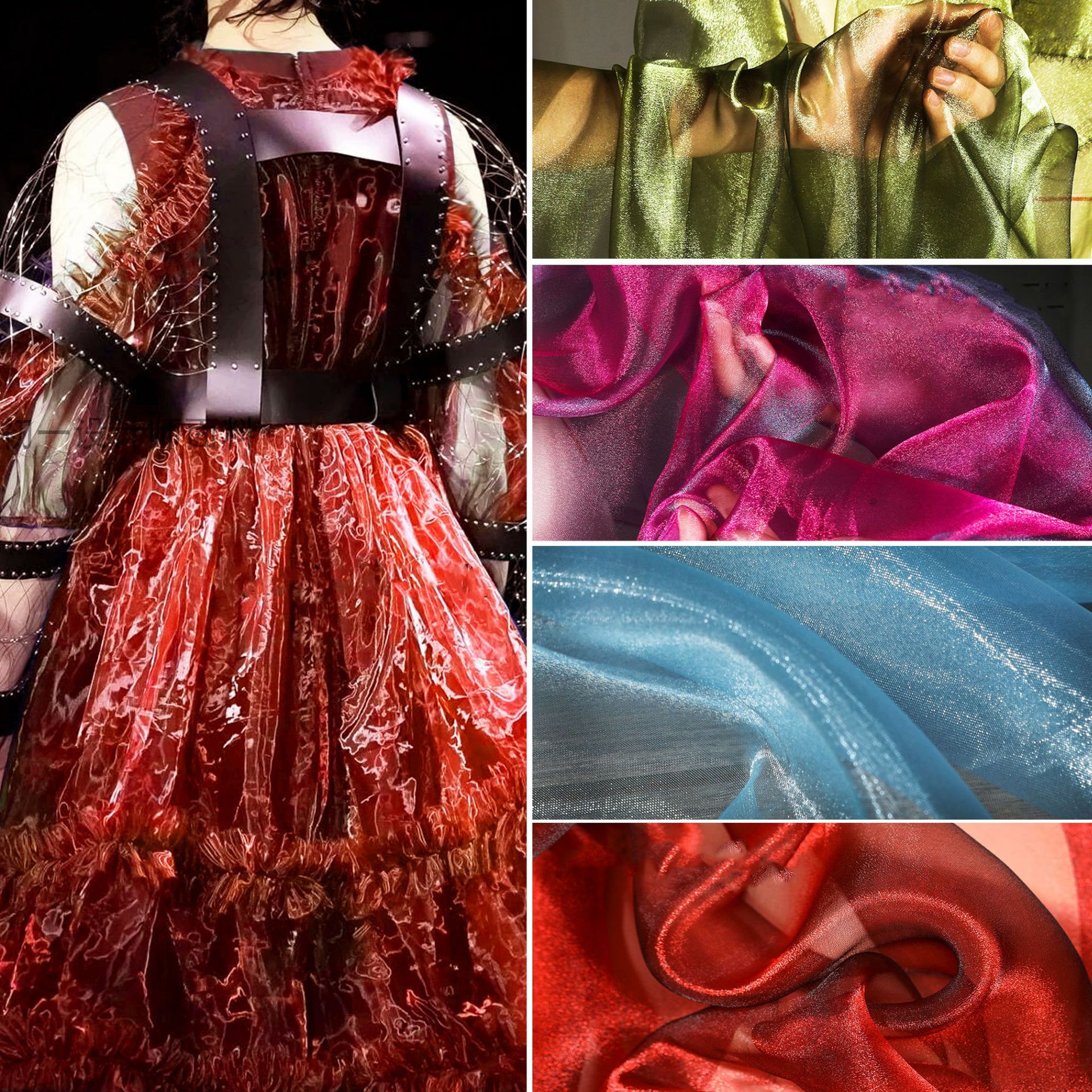 Crystal yarn red/green/blue/purple shimmer mesh double color glossy wedding dress DIY handmade clothing designer fabric