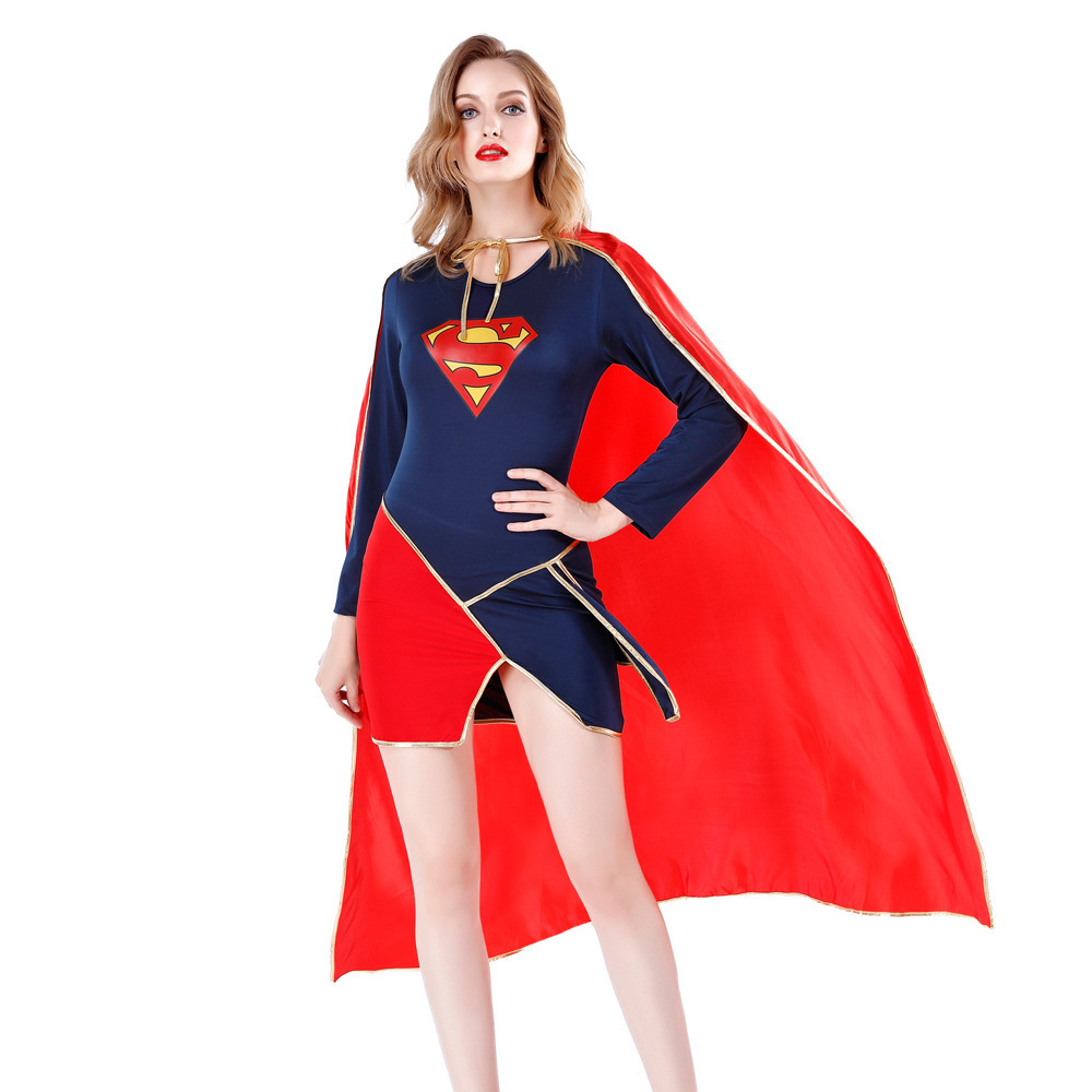 Halloween Costume Adult Captain America Superman Costume Wonder Woman Suit Superhero with Cloak Women's Clothing