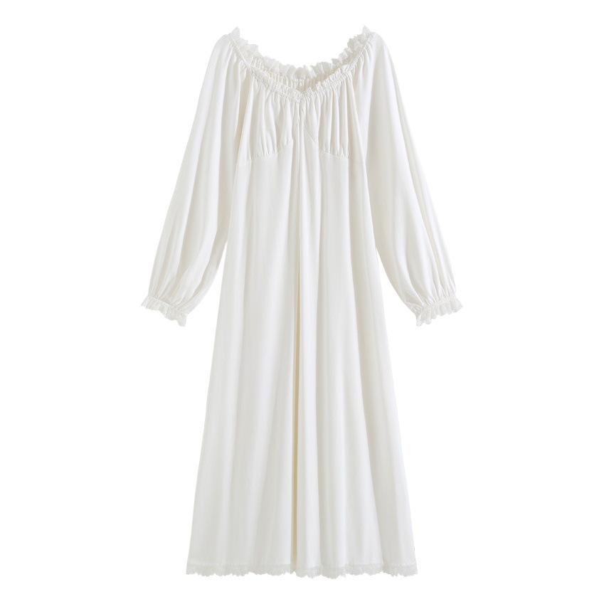 Women's long-sleeved nightdress spring cotton court style French lace princess pajamas loose with chest pad can be worn outside home wear autumn