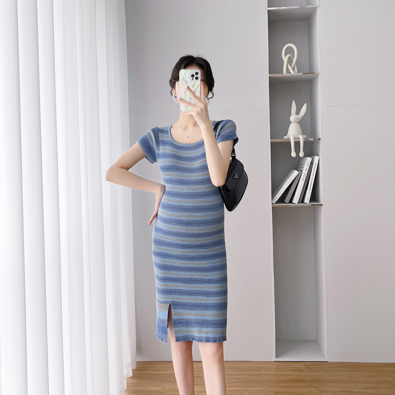 2022 Internet Popular Maternity Dress Striped Slim-Fit Slimming Pregnant Women Dress