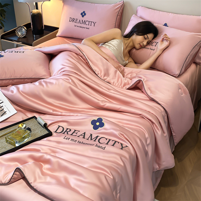 Picture of Class a Washed Ice Silk Summer Quilt Four-Piece Set of Summer Cool Quilt That Can Sleep Naked, Embroidered Air-Conditioned Quilt, Cool Silk Summer Thin Quilt