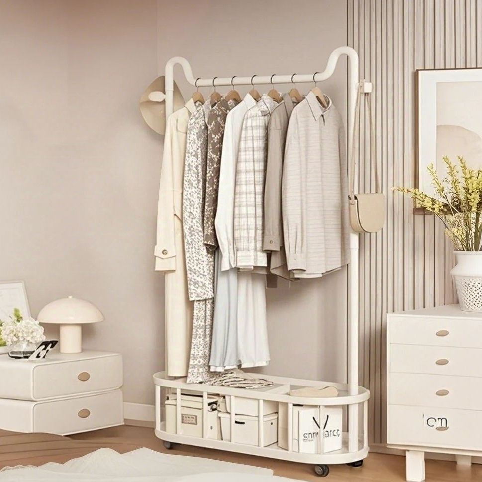 Clothes Rack Floor-Standing Vertical Clothes Hanger Mobile Wheeled Rental Dormitory Clothes Drying Rack Bathroom Floor-Standing Storage Coat Rack