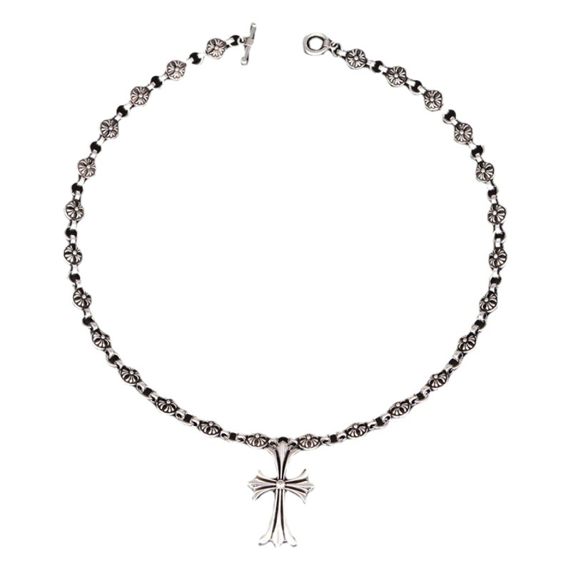 Crocky Star CH Hip Hop Nightclub Fashion Brand Cross Necklace Handmade Chain Valentine's Day Gift Vintage Imitation Silver Hanging Chain