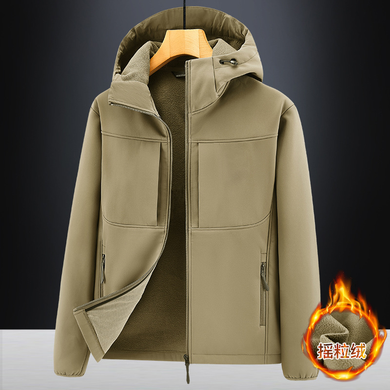 Autumn and Winter fleece-lined Soft Shell Single Layer plus size Jacket Jacket Men's New Windproof Waterproof Men's Jacket Thickened Top