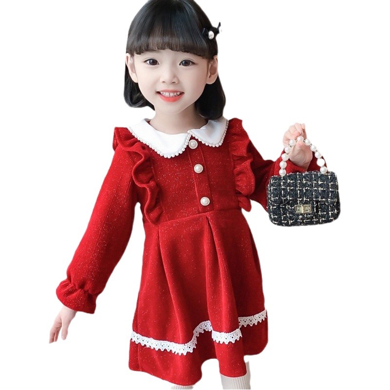 2023 Children's Autumn and Winter dress Korean Style Girl Princess Dress Western Style Girl Baby Dress Cute Doll Collar