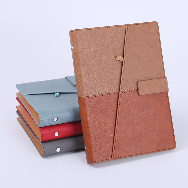 Picture of Business Loose-Leaf Notebook with Color-Changing Leather Cover, Pen-Insertion Style Office Notebook, Portable Office Notebook with Logo
