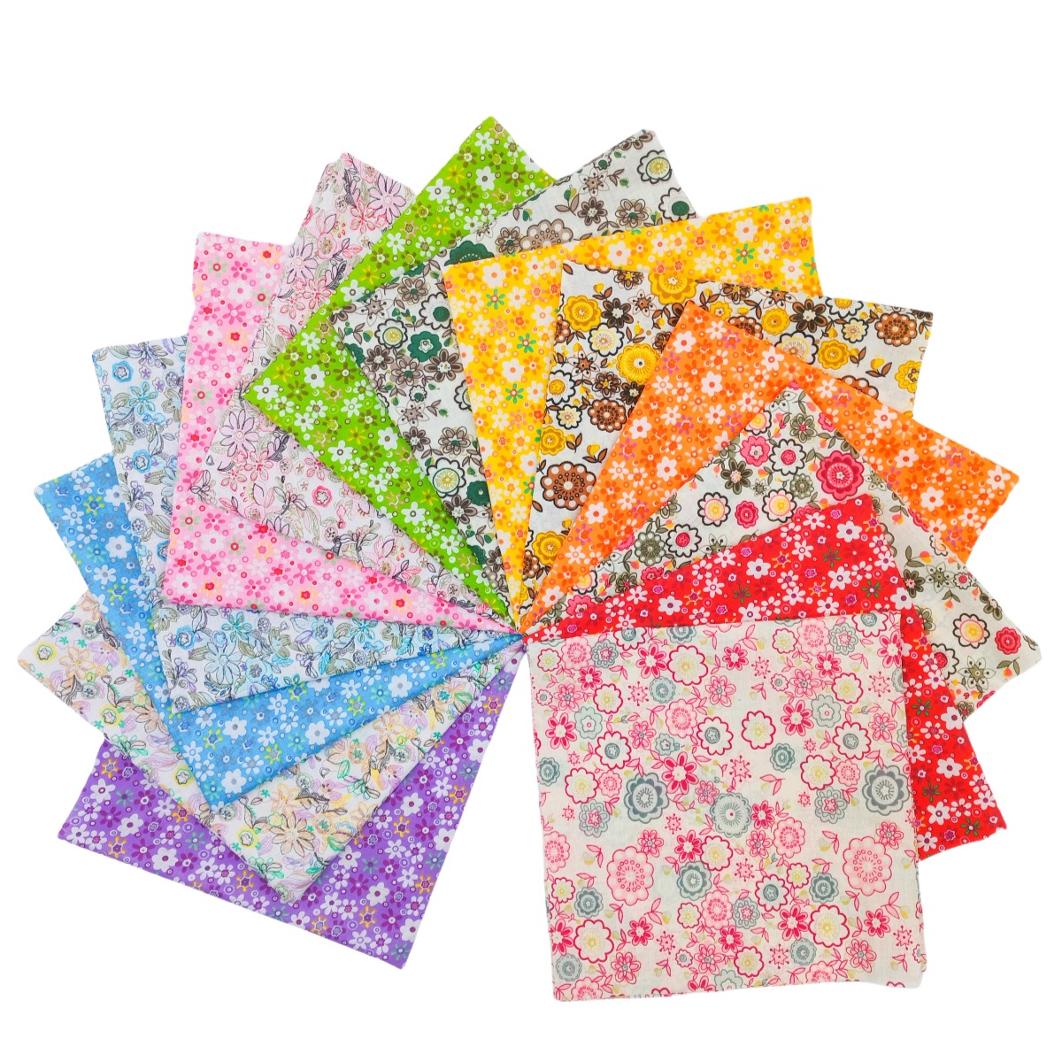 Cross-Border Cotton Plain Floral Fabric DIY Handmade Patchwork Fabric Set 14 Pieces Pure Cotton Floral Plain Fabric