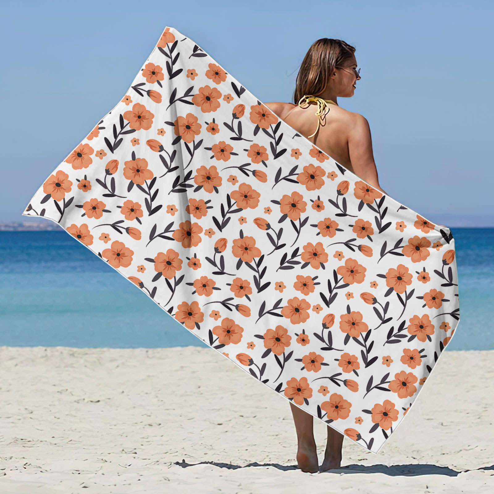 3D Digital Printed Square Beach Towel Microfiber Towel Material Square Towel Fashionable Small Floral Beach Towel