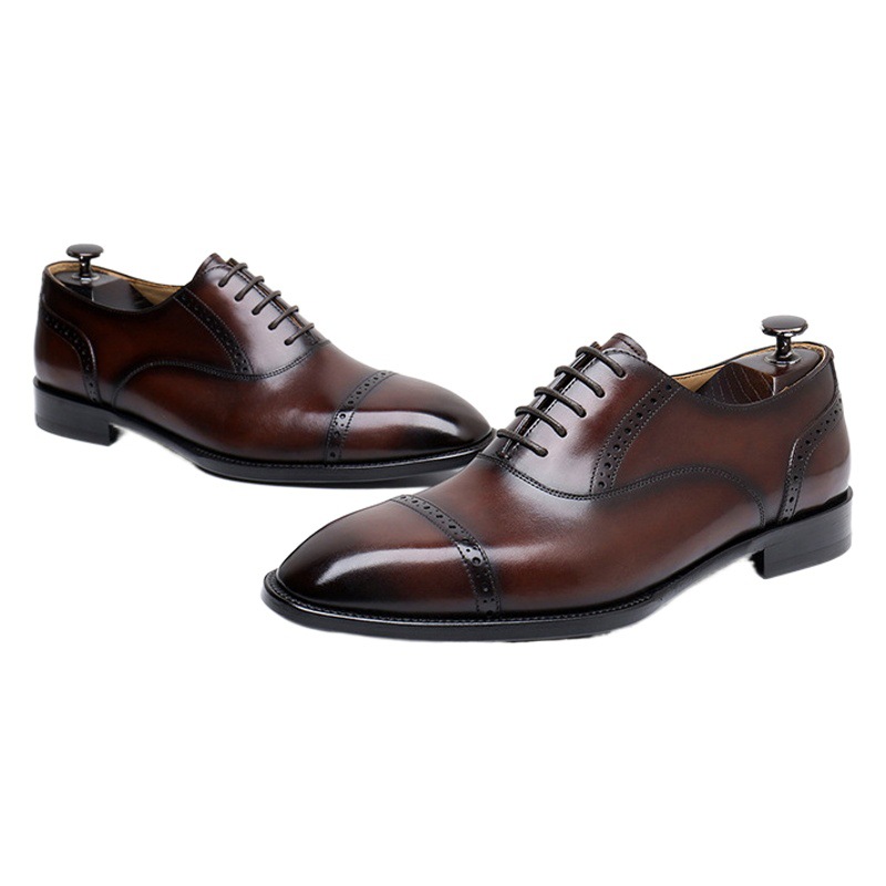 Summer New Leather Shoes Men's Business Dress Leather Shoes Three Joint Gentlemen Shoes Wedding Shoes Top Layer Cowhide Pointed Men's Shoes