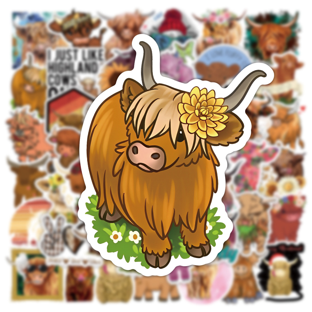 Picture of 50 pieces of plateau cow graffiti stickers animal scooter luggage laptop water cup waterproof stickers paper stickers