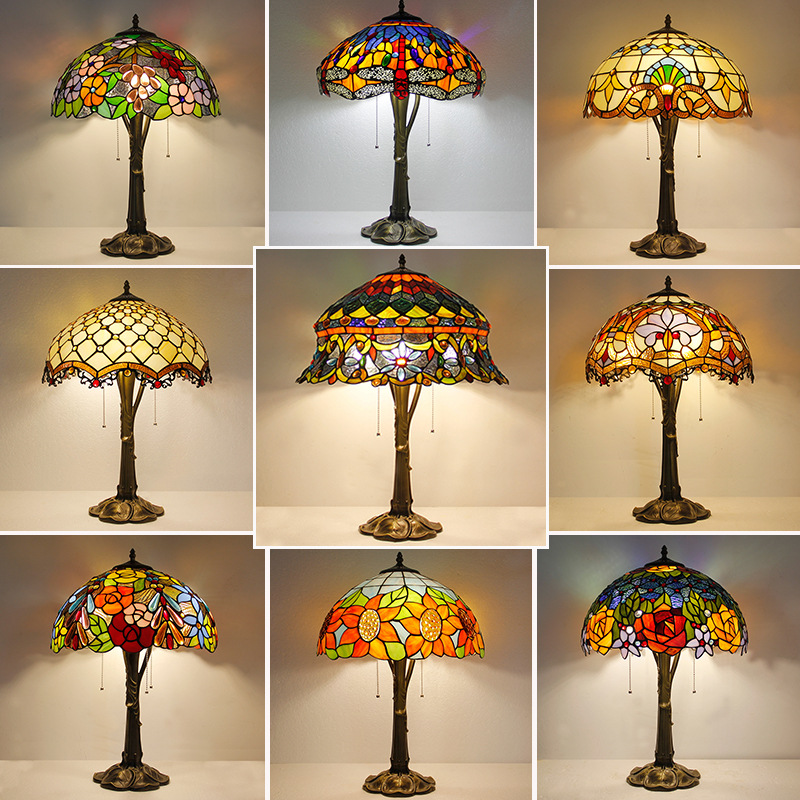 European Retro Tiffany Table Lamp Foreign Trade American Stained Glass Classical Romantic Bar Living Room Bedroom Bedside Lamp