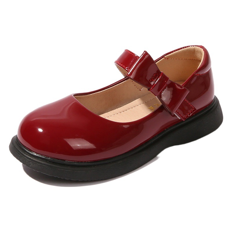 Girls' Leather Shoes New Arrival Little Princess Bow Shoes Little Girl Flower Girl Shoes Spring and Autumn Mid-Big Children Flat Shoes