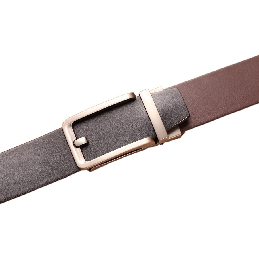 Cross-Border New Hot-Selling Men's Automatic Buckle Top Layer Leather Belt Reverse Pull Buckle Casual Cowhide Trouser Belt Wholesale Waistband