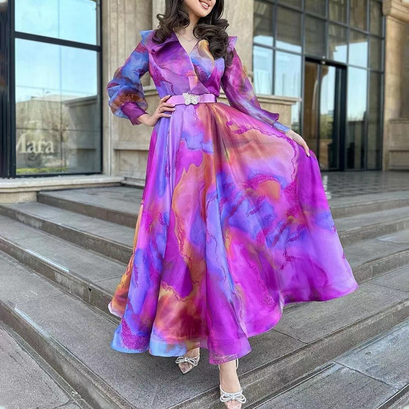 Picture of 2025 Spring and Summer New European and American Export Printed Large Hem Mesh Dress Work Clothing European and American Plus Size Women's Dress
