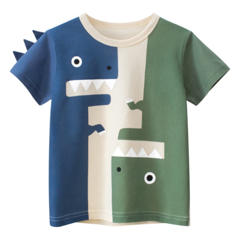 27Kids Brand Kidsren's Clothing Summer 2025 Korean Style Kidsren's Short-Sleeved T-Shirt Dinosaur Baby Clothes One Piece Consignment