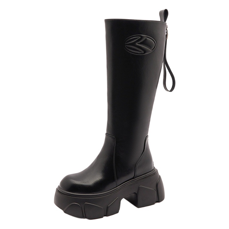 Thick-Soled Knight Boots for Women 2025 Autumn and Winter New Thick-Heeled High-Top Western Cowboy Boots Inner Heightening Boots for Women