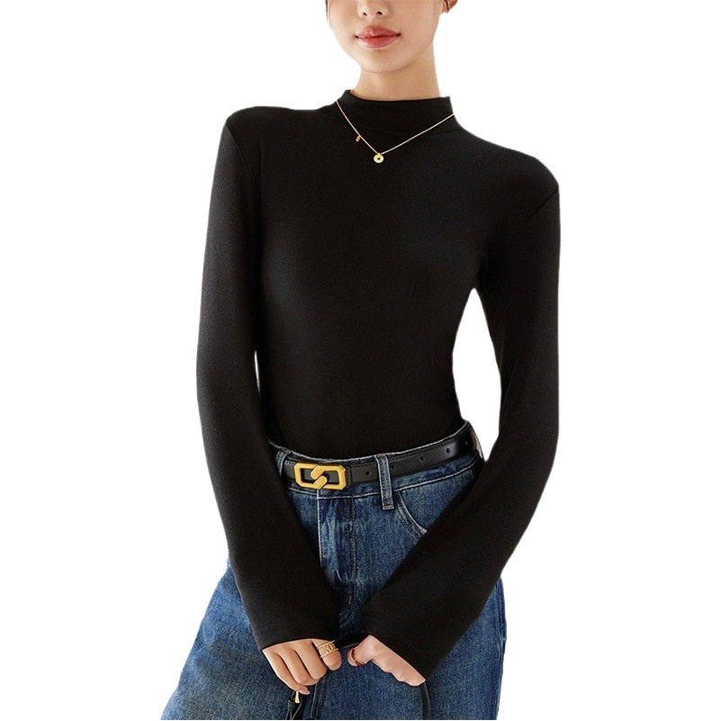 Half-high Collar Sweater Autumn and Winter Velvet Slim-fit Warm Base Shirt Women's Thickened Inner Long-sleeved Top High-end Sense
