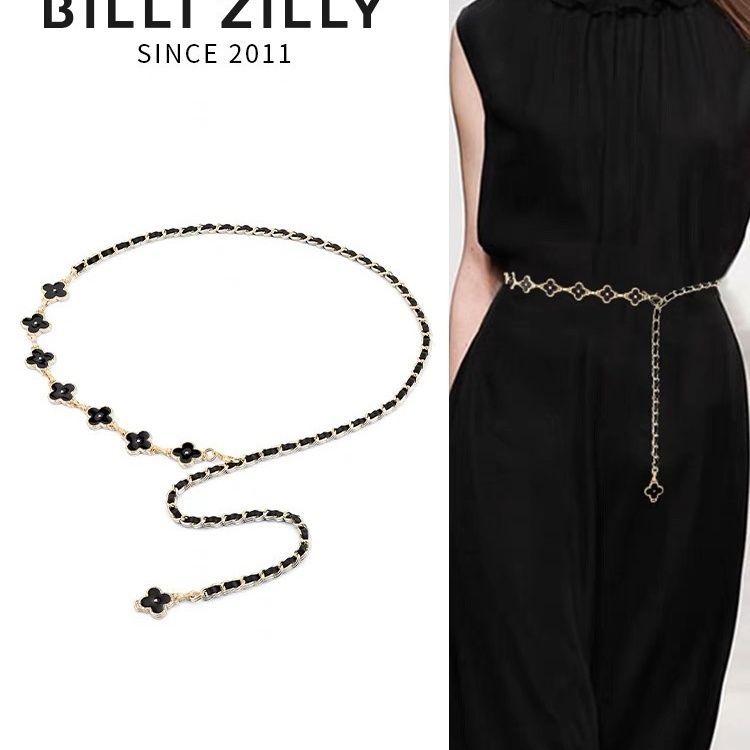 Clover metal waist chain accessories thin belt Women's decorative skirt pants chain double-sided fashion all-match fashion ins