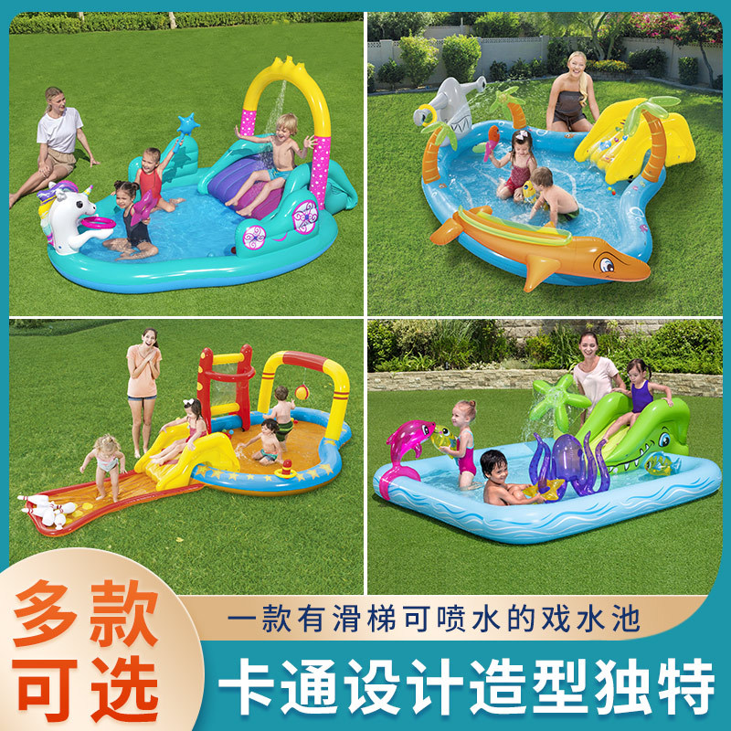 Bestway marine animal park inflatable swimming pool paddling pool fountain park slide swimming pool