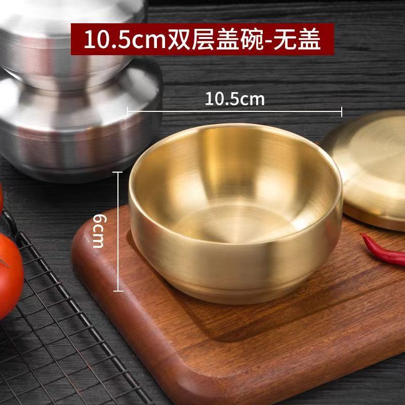Picture of 304 Stainless Steel Korean Style Rice Bowl with Cover Bowl Household Double Layer Anti-scalding Soup Bowl Children's Rice Bowl Cooking Kimchi Bowl