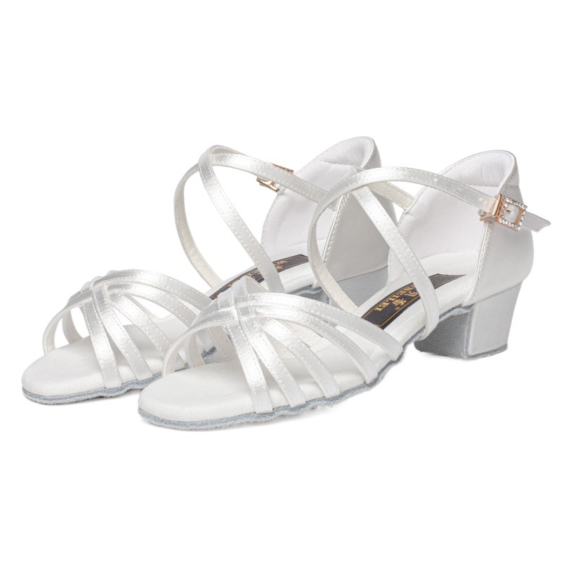 White Professional Latin Dance Shoes for Kidsren and Girls, Soft-Soled Dance Practice Shoes for Girls, Low-Heeled Kidsren's Dance Shoes for Grade Examination