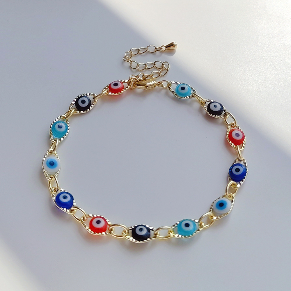 Picture of Cross-border European and American ins Bohemian Joker Beaded Copper Gold Plated Oil Drop Color Lucky Eyes Bracelet for Women Wholesale