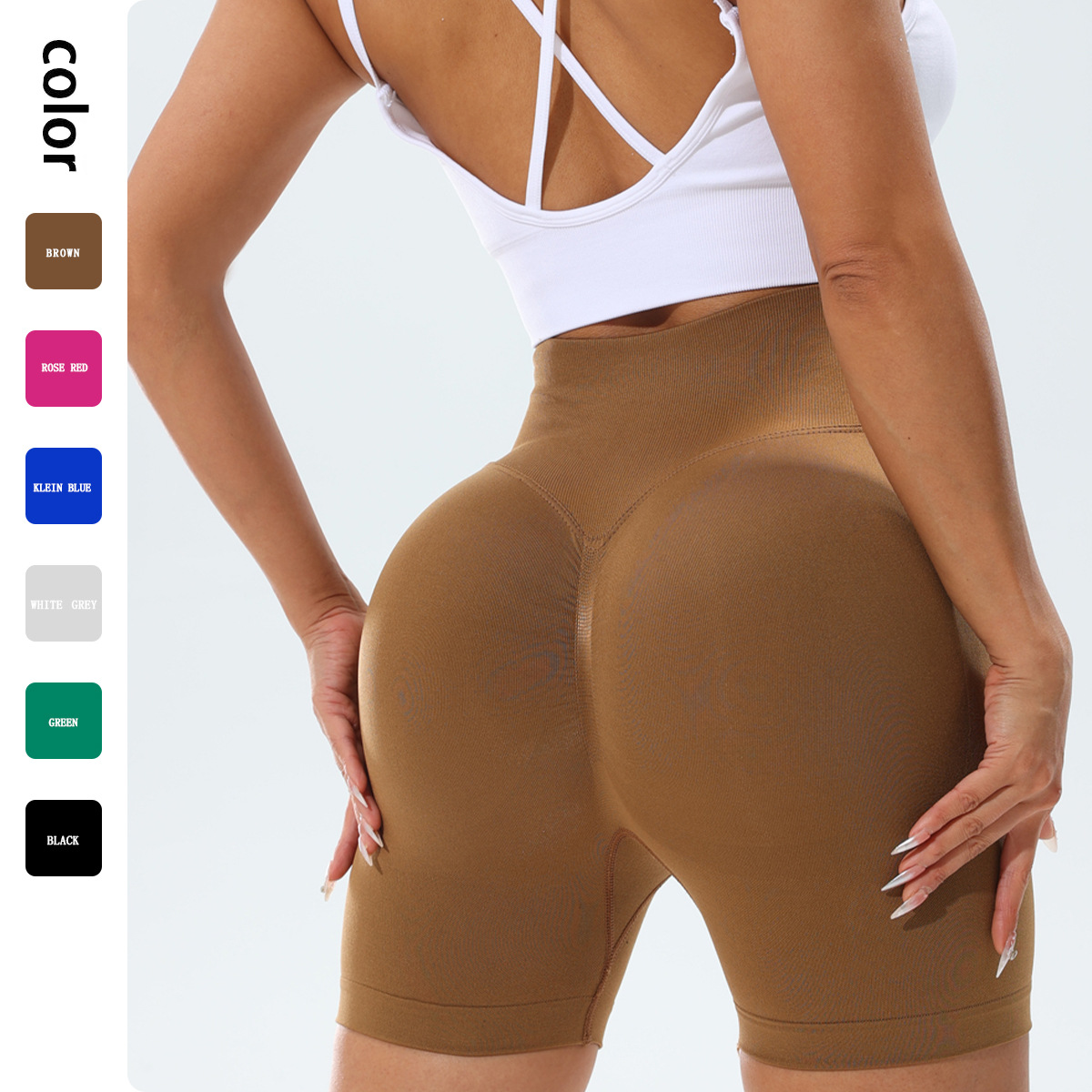 Seamless Pleated Peach Hip Yoga Pants Women's High Waist Abdominal Summer Cycling Sports Running Fitness Shorts