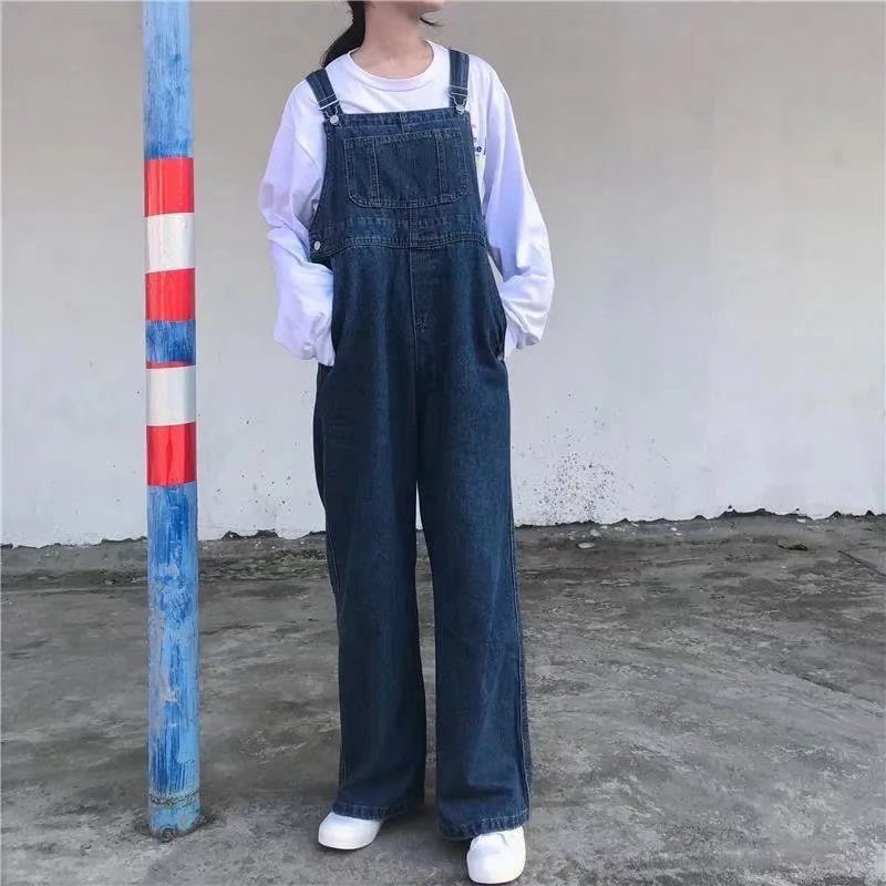 Blue suspender pants for women slimming and younger 2024 early spring new small straight Denim pants European Station