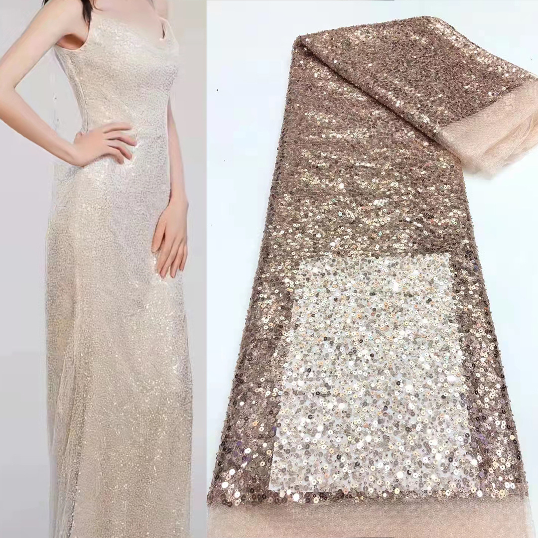 Korean net random pattern 5mm sequined cloth rose gold bead tube embroidery fabric suspender dress one-piece clothes lace fabric JX1889