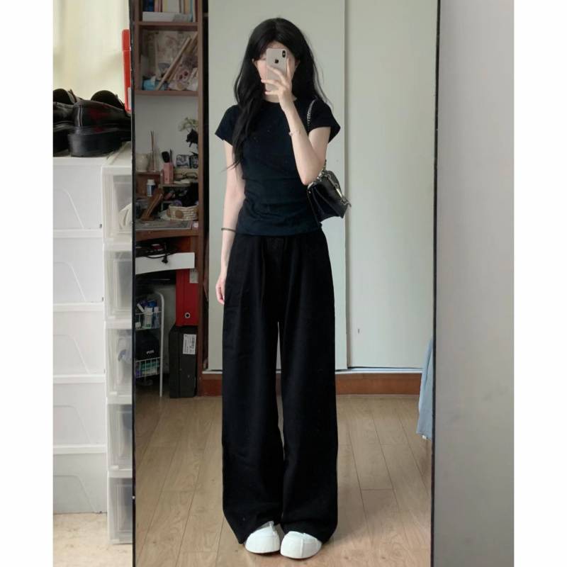 Single/Set 2025 Summer Suit Women's Niche Trendy Brand Slim Short-Sleeved Shirt + Wide-Leg Pants Easiest for Match Two-Piece Set