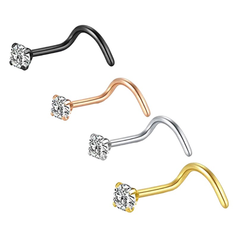 Cross-Border Mini L-Pole Nose Nail Wholesale Amazon Spot Simple Stainless Steel Straight Rod Zircon Piercing Nose Ring Jewelry