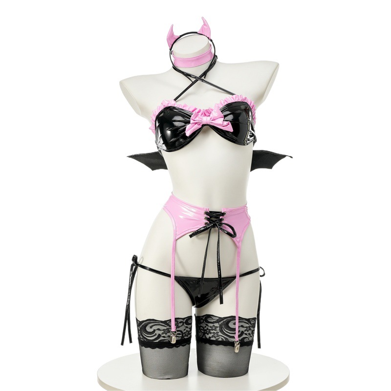 Sexy lingerie binding suit patent leather charming bikini little devil sexy underwear cosplay women's clothing cor1013