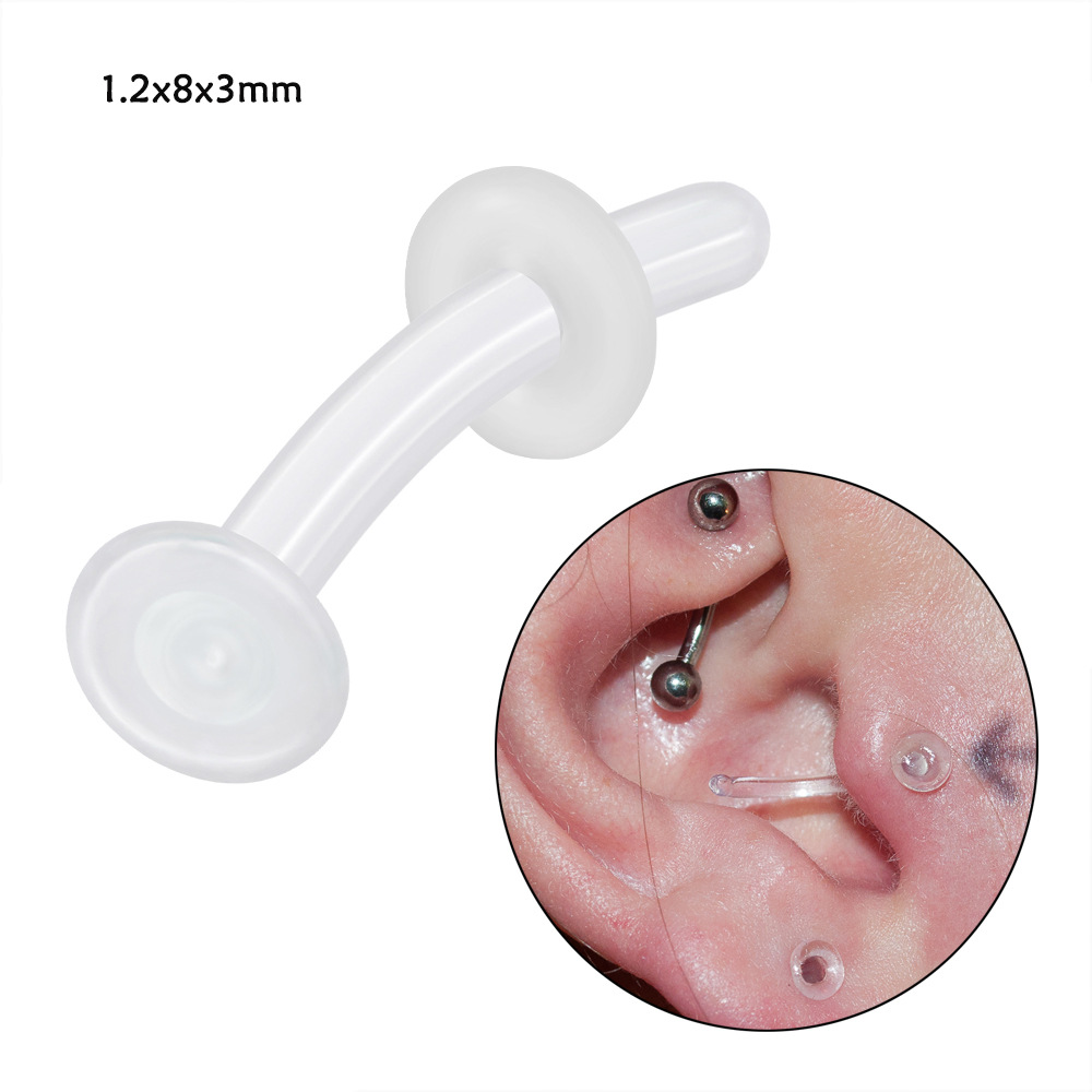 Picture of Cross-Border Transparent Glass Nose Nail C-Shaped Nose Ring L-Shaped Curved Rod Invisible Nose Ring Ear Bone Nail Earrings Piercing Navel Nail
