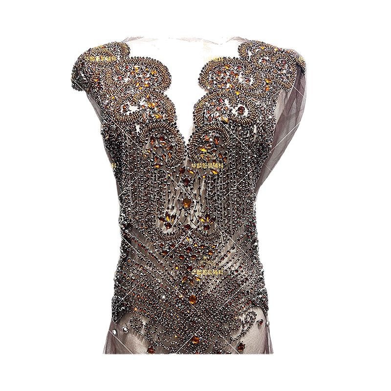 Picture of Hot Selling 18-Color Rhinestone Beading Xiuhe Clothing Applique Mesh Embroider Evening Dress Cutting Patch Cross-Border Wedding Accessories