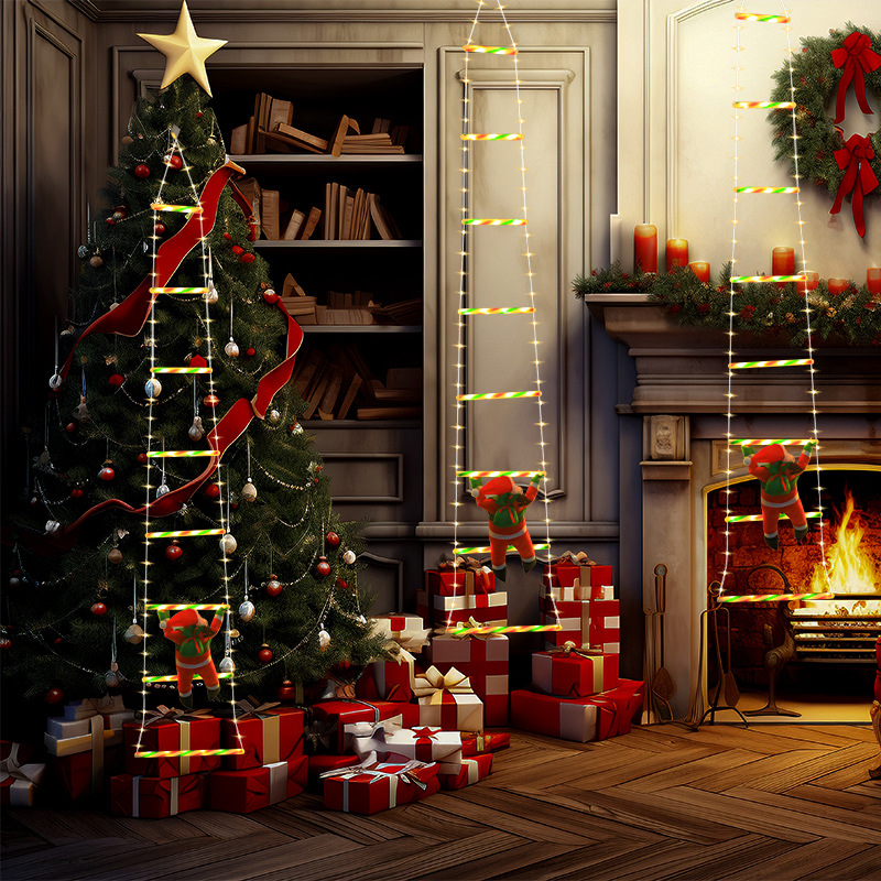 Christmas Ladder Lights Santa Claus Stairs Lights Christmas Decoration Hanging Lights Ladder Led Lights Holiday Decoration Lights