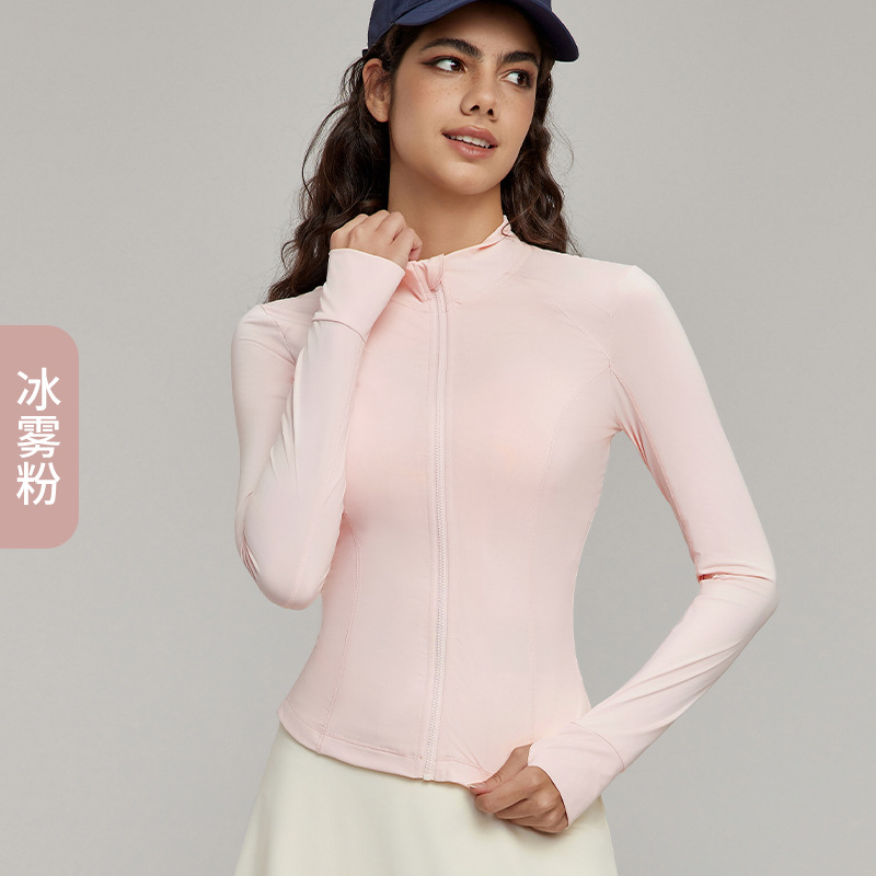 Picture of New Style Vertical Collar Zipper Slim-fit Sunscreen Clothing Women's Original Yarn Cool Sunscreen Skin Clothing Tight Waist Thin Outer Wear Riding Clothes