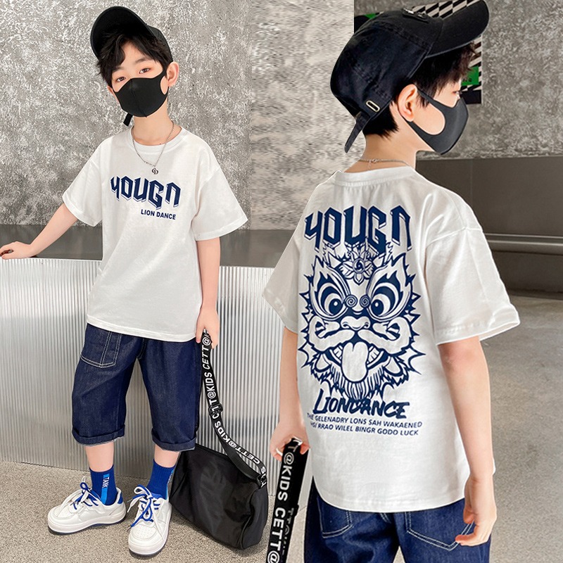 Children's Wear Boys Short-sleeved T-shirt Summer 2023 New Children's Big Children Summer Pure Cotton Boys' Top Trendy T-shirt