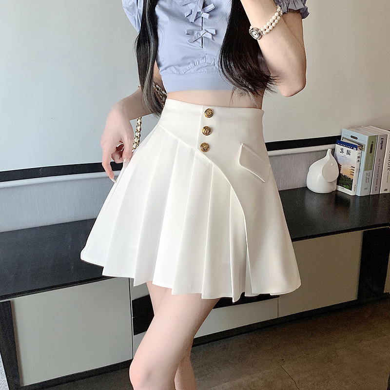 2025 Fat Girl Pleated Skirt New Style Covering Belly White Irregular Summer
