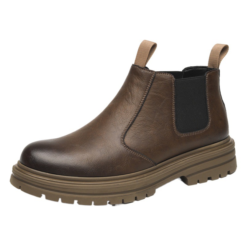 Chelsea Boots Men's Smoke Tube British Style High-top Leather Men's Boots Autumn and Winter fleece-lined Warm Martin Boots Men's One-piece Hair