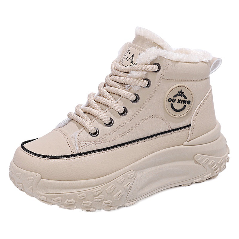 Snow boots women 2025 new autumn and winter short boots fleece-lined thick warm cotton shoes high white shoes HX-Q037