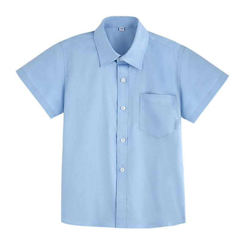 Summer Children's Light Blue Shirt Big Children's Boys Sky Blue Short-sleeved School Uniform Spring and Autumn Long-sleeved Shirt for Primary and Middle School Students