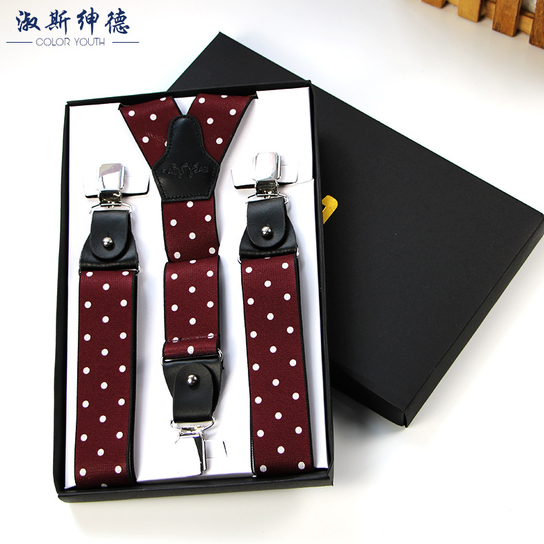 Manufacturer 3.5cm wide elastic adjustable strap fashion polka dot printed men's three-clip sling