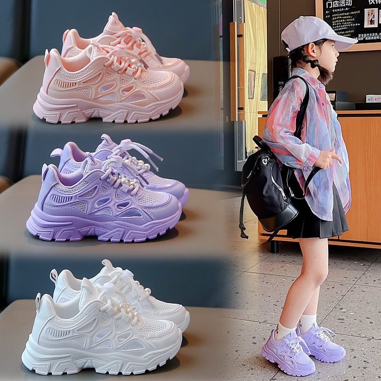 Girls' Shoes sneaker 2025 Summer New Style Mesh Breathable Big Boy Girls' Torre Shoes Children's White Shoes Trendy