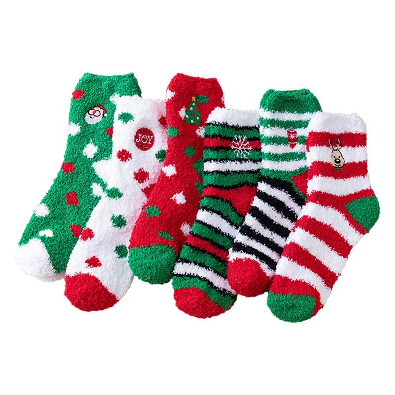 Christmas socks coral fleece embroidery socks children winter floor socks cute cartoon thick warm plush winter sleep socks