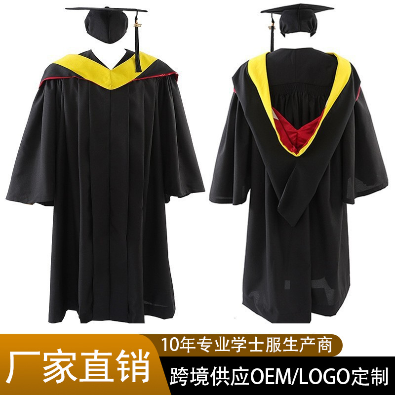 2025 American Adult Scientific Clothing, University Graduation Clothing, Woven Bachelor's Clothing Suit, Yellow Collar Drape Cloth