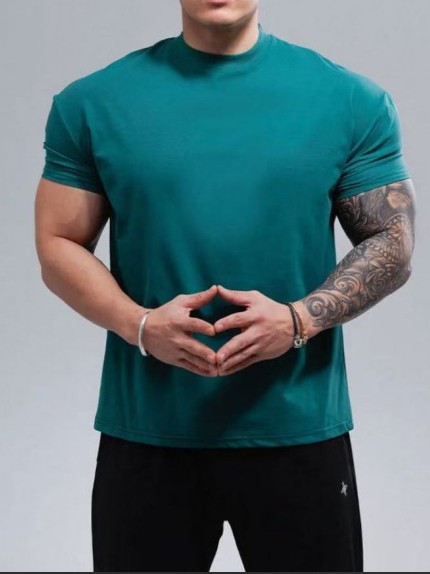 Muscle Men's Summer New Sports Leisure Running Exercise Fitness Training Quick-drying Breathable Solid Color Short-sleeved T-shirt
