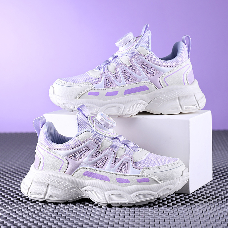 2024 New Girls' sneaker Leather Waterproof Lightweight Student sneaker Mesh Breathable Swivel Buckle Children's Shoes