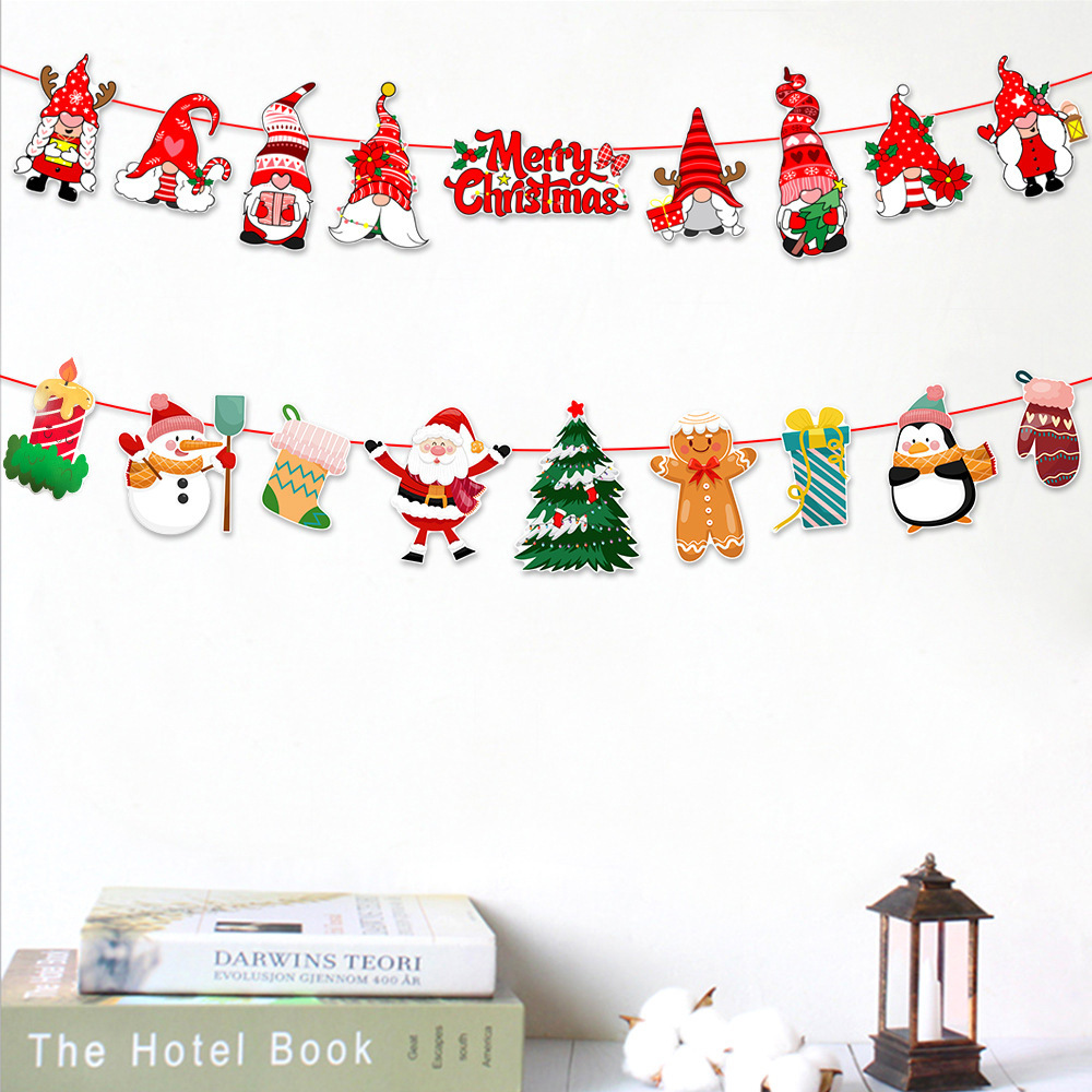 Picture of Christmas Decorations Christmas Pull Flag Hanging Flag Holiday Banner Party Decoration Paper Cartoon Christmas Pull Flower String Flag