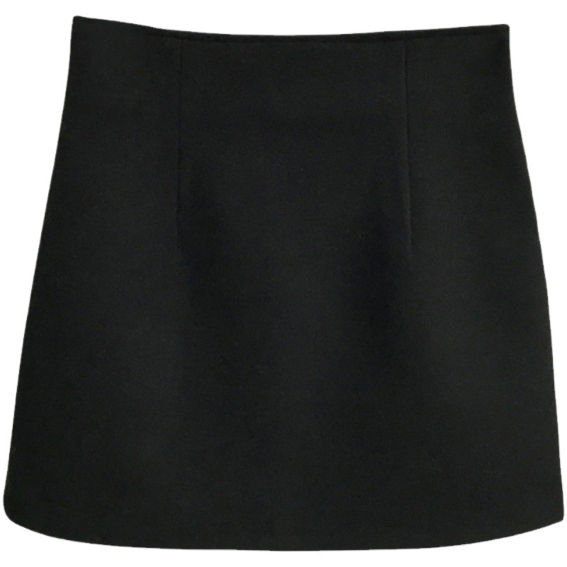 Black Woolen Skirt Women's Autumn and Winter 2021 New High Waist Hip Slimming Tight Sexy A- Line One-Step Skirt