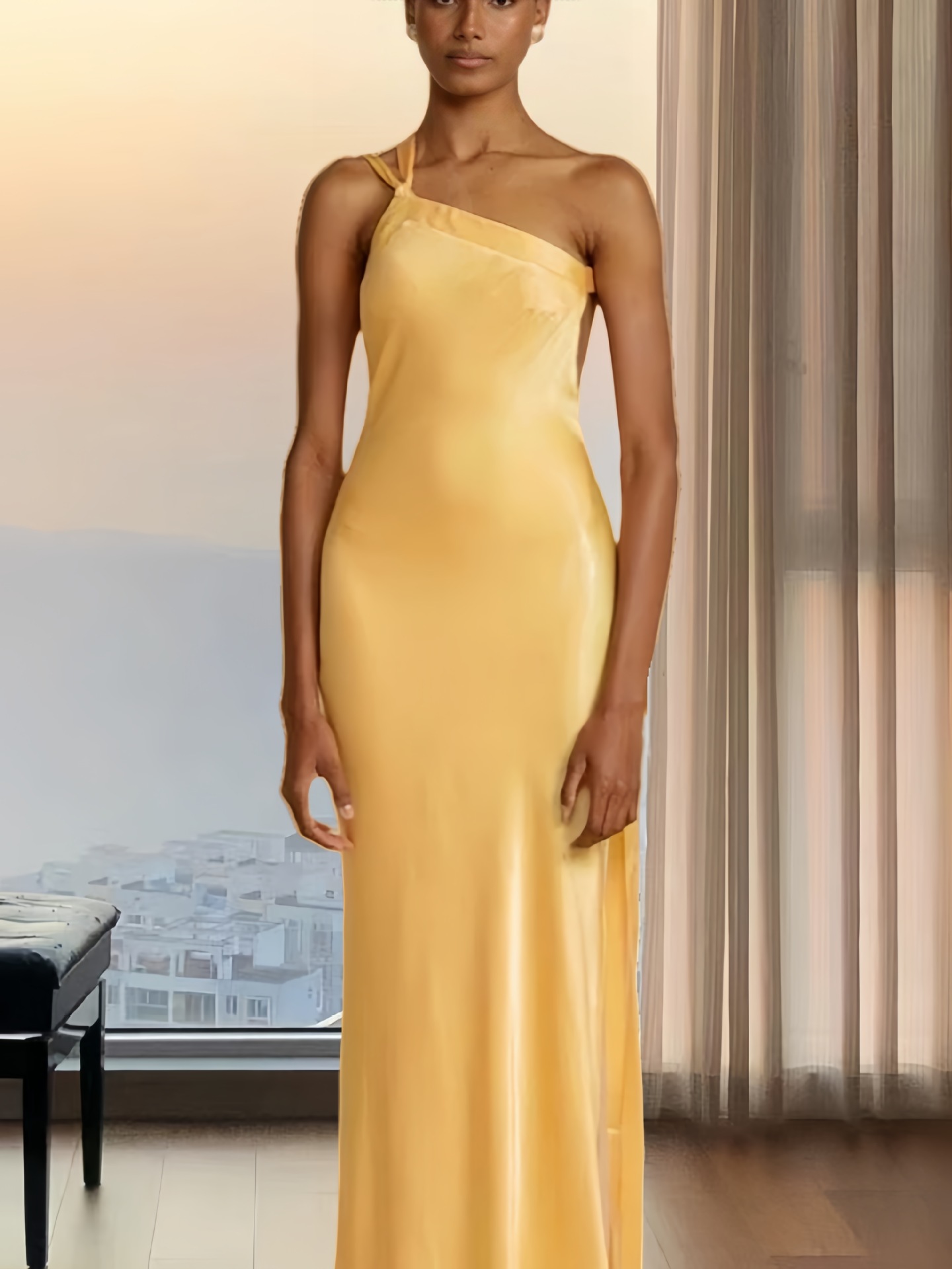 European and American Trendyy Hottie Sleeveless Slope Collar Dress for Women 2024 Summer and Autumn New Pure Color Backless Cut Out Waist Long Skirt